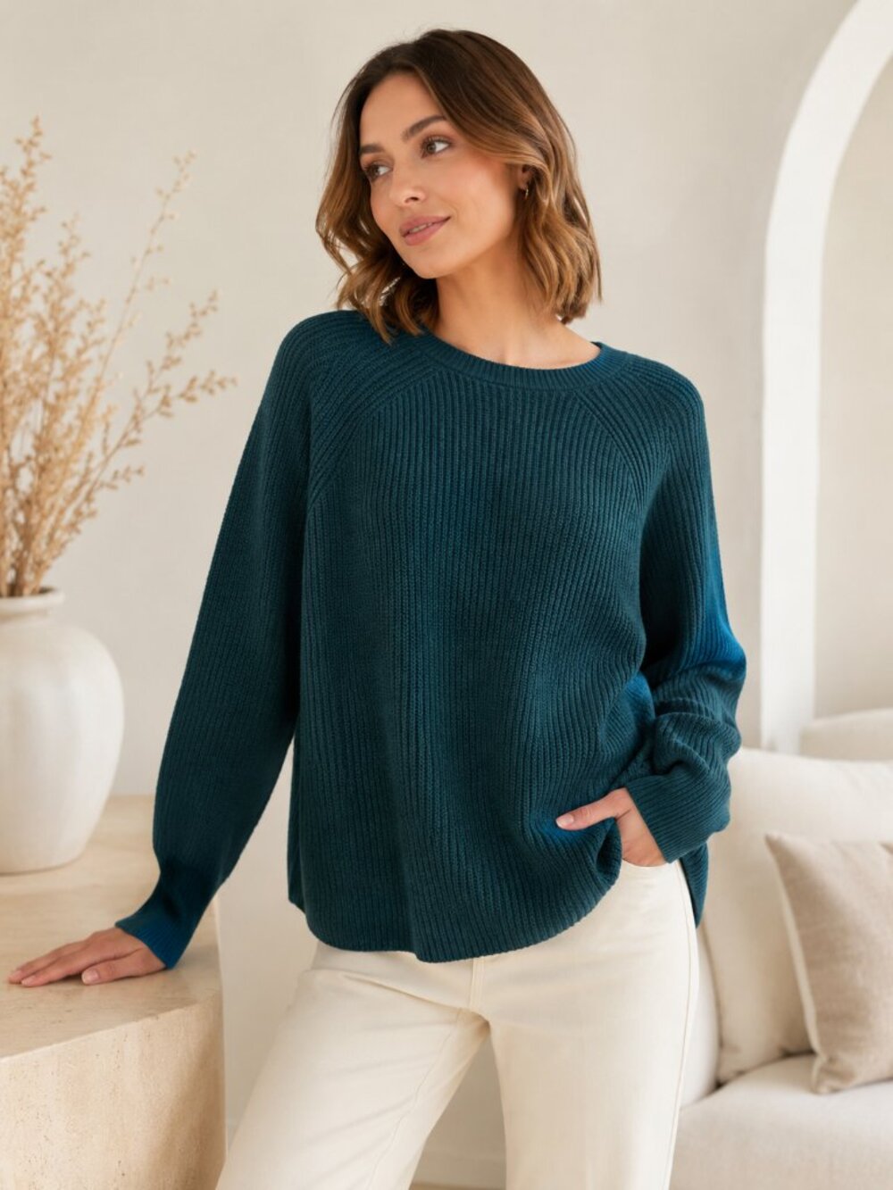 Jessica Simpson Teal Ribbed Knit Sweater | Size L